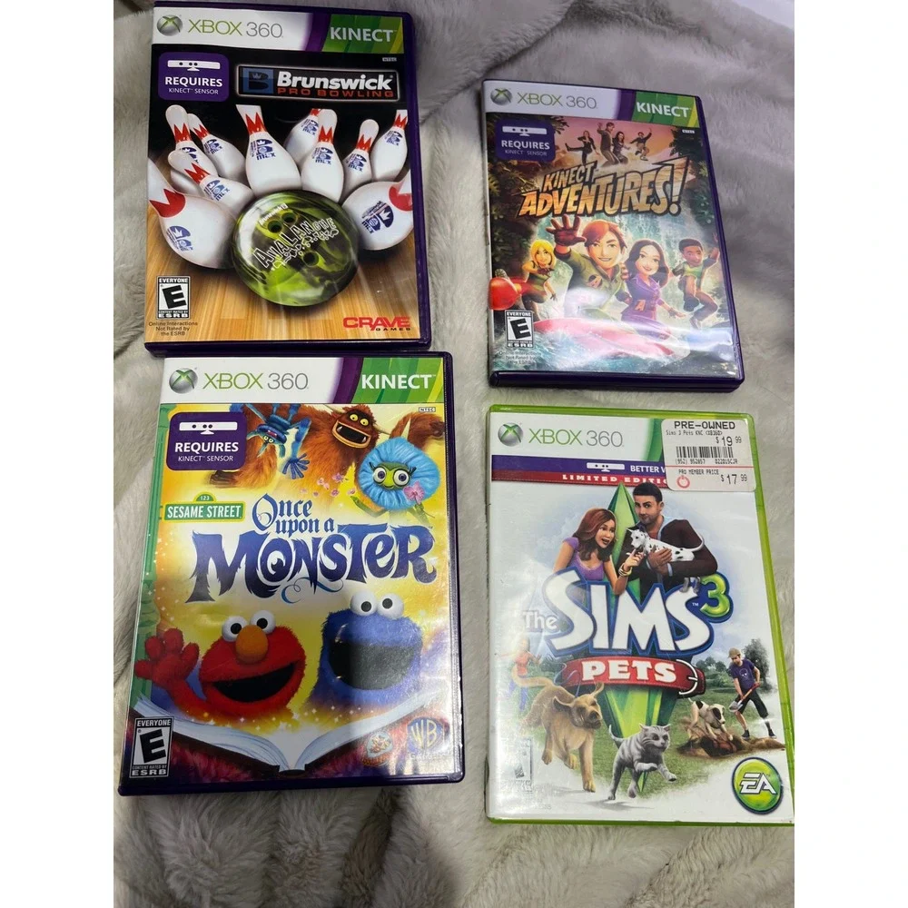 Xbox 360 Game Bundle Kinect Adventures Sims 3 Pets Sesame Street Brunswick 4pk